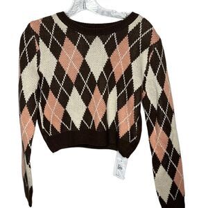 Romwe Argyle Cropped Crewneck Sweater. Size Small.